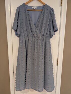 Wren & Ivory Textured Dot Wrap Top Fit & Flare Chiffon Dress Size XL